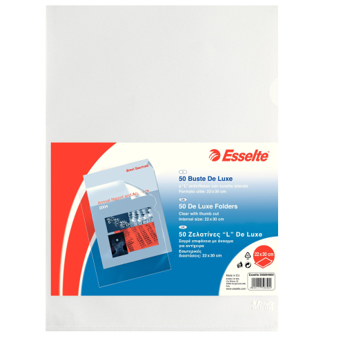 ESSELTE DELUXE BUSTE A L IN PP ANTIRIFLESSO CM 22X30 A4 TRASPARENTE CONF 50 Pz.